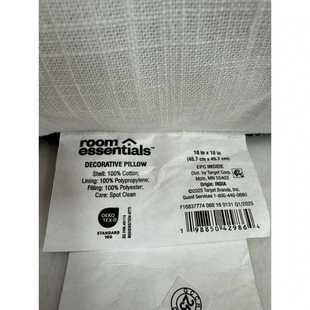 Blue/Gray Plaid Reversible Throw Pillow by Room Essentials 18x18 NEW!